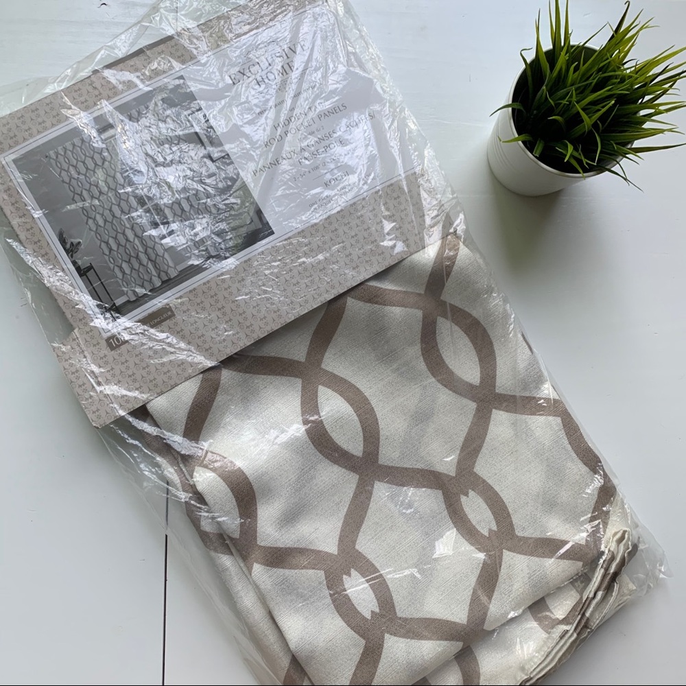 2 Plant City Kochi Beige Rod Pocket Curtain Panels Semi Sheer 54 x 108 NEW